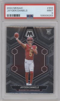 Jayden Daniels from the 2024 Panini Mosaic set graded by PSA and given an overall grade of 9.