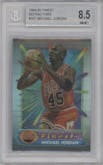 Michael Jordan from the 1994-95 Topps Finest  set featuring a Refractor parallel graded by Beckett and given an overall grade of 8.5.