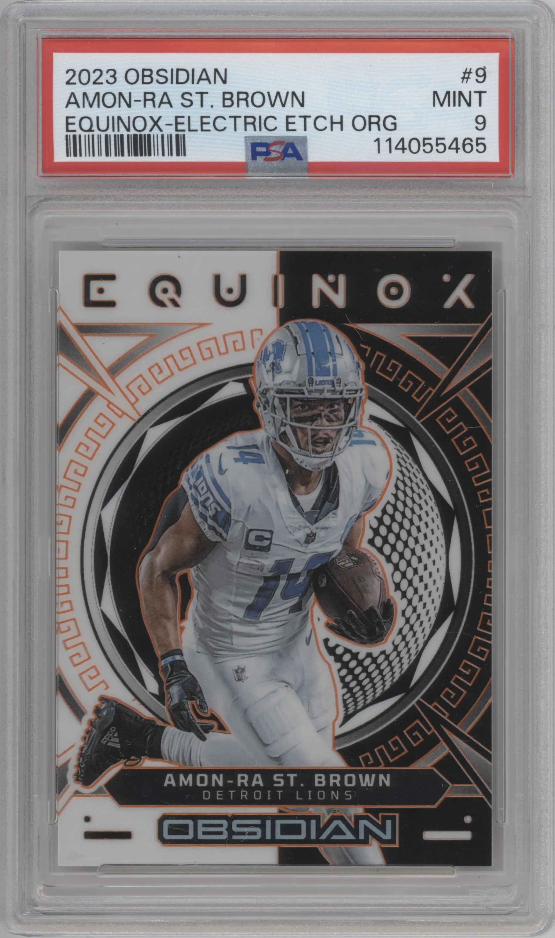 2023 Panini Obsidian Equinox Amon-Ra St. Brown Electric Etch Orange #9 PSA 9