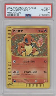 Charmander from the 2002 Pokemon JPN set graded by PSA and given an overall grade of 10.