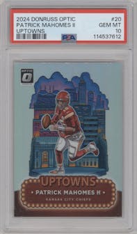 Patrick Mahomes II from the 2024 Donruss Optic set graded by PSA and given an overall grade of 10.