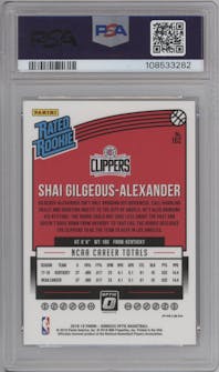 Shai Gilgeous-Alexander from the 2018-19 Panini Donruss Optic set featuring a Shock parallel graded by PSA and given an overall grade of 10.