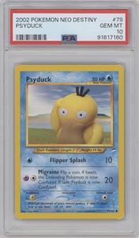 Psyduck from the 2002 Pokemon Neo Genesis set graded by PSA and given an overall grade of 10.