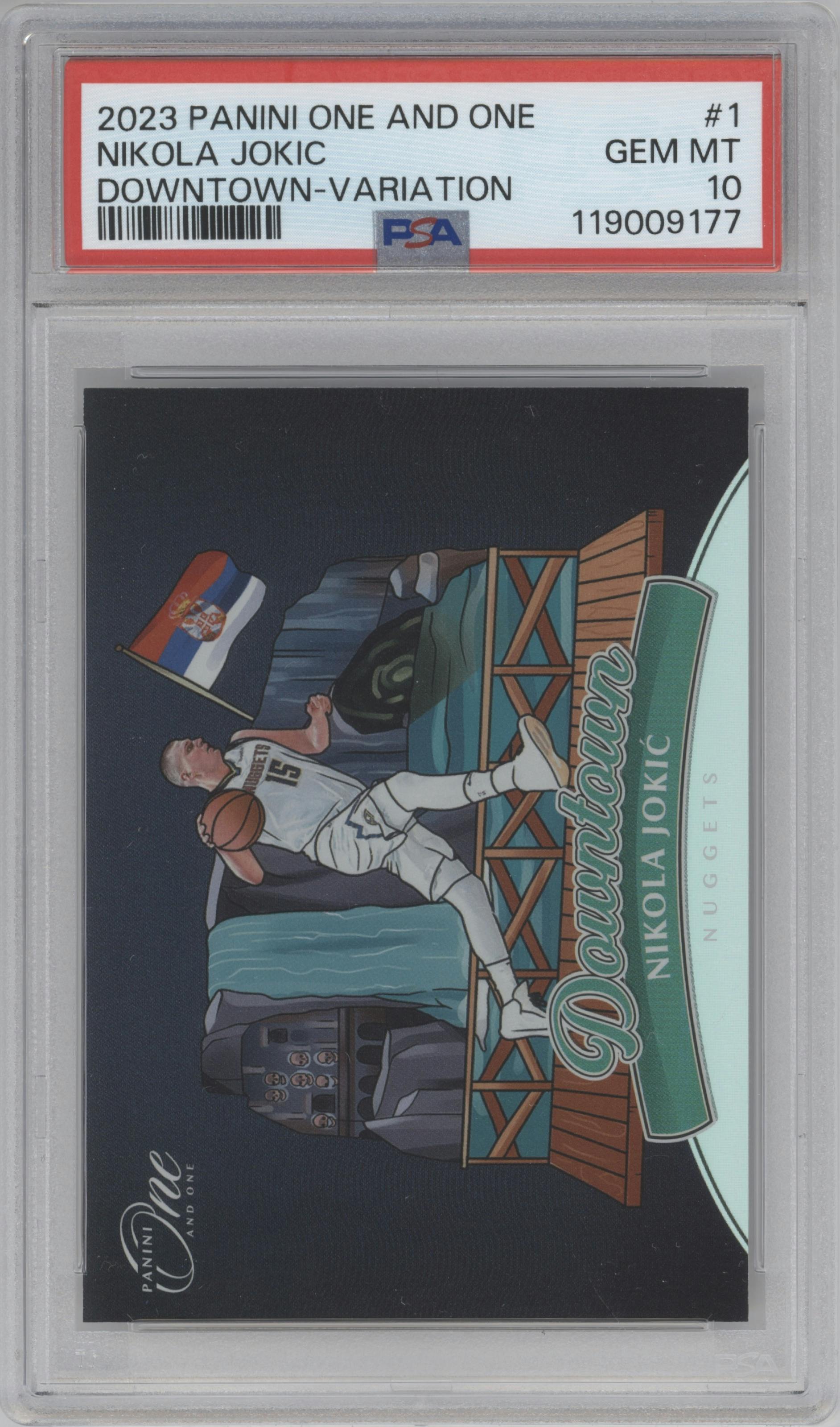 Nikola Jokic from the 2023-24 Panini One and One set graded by PSA and given an overall grade of 10.