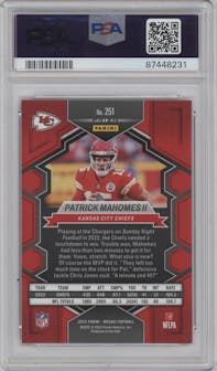 Patrick Mahomes II from the 2023 Panini Mosaic set featuring a  Genesis parallel graded by PSA and given an overall grade of 10.