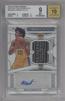 Max Christie from the 2022-23 Panini Obsidian set featuring a Electric Etch Contra FOTL parallel graded by Beckett and given an overall grade of 9.