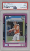 Bo Nix from the 2024 Donruss set featuring a Pink parallel graded by PSA and given an overall grade of 9.