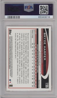 Bryce Harper from the 2012 Topps Chrome set featuring a Orange Refractor parallel graded by PSA and given an overall grade of 9.