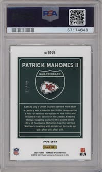 Patrick Mahomes II from the 2021 Panini Donruss Optic set featuring a Gold parallel graded by PSA and given an overall grade of 9.