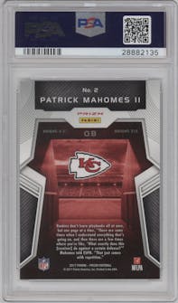 Patrick Mahomes II from the 2017 Panini Prizm set graded by PSA and given an overall grade of 10.