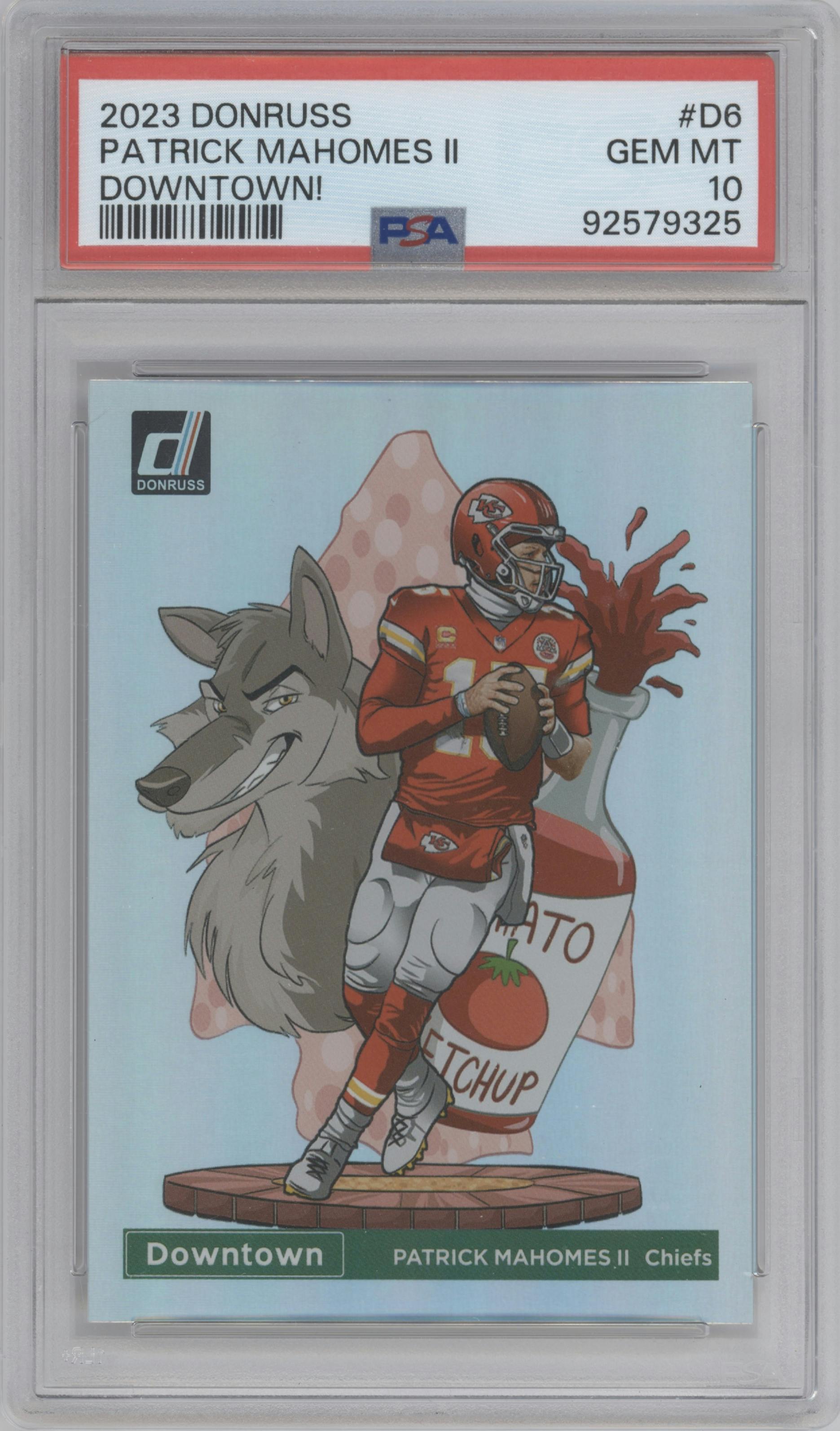 Patrick Mahomes II  from the 2023 Panini Donruss set graded by PSA and given an overall grade of 10.