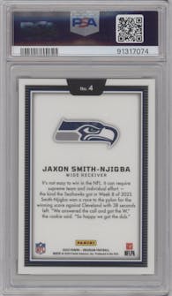 Jaxon Smith-Njigba from the 2023 Panini Obsidian set graded by PSA and given an overall grade of 9.
