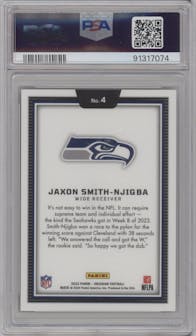 Jaxon Smith-Njigba from the 2023 Panini Obsidian set graded by PSA and given an overall grade of 9.
