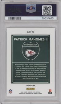 Patrick Mahomes II from the 2021 Panini Donruss Optic set graded by PSA and given an overall grade of 10.