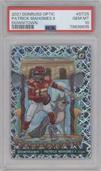 Patrick Mahomes II from the 2021 Panini Donruss Optic set graded by PSA and given an overall grade of 10.