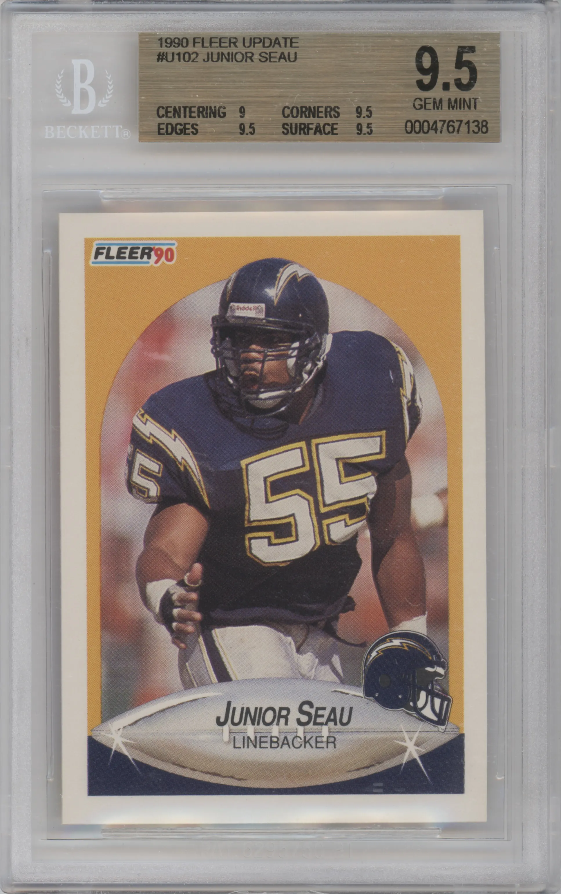 1990 Fleer Update Junior Seau BGS 9.5
