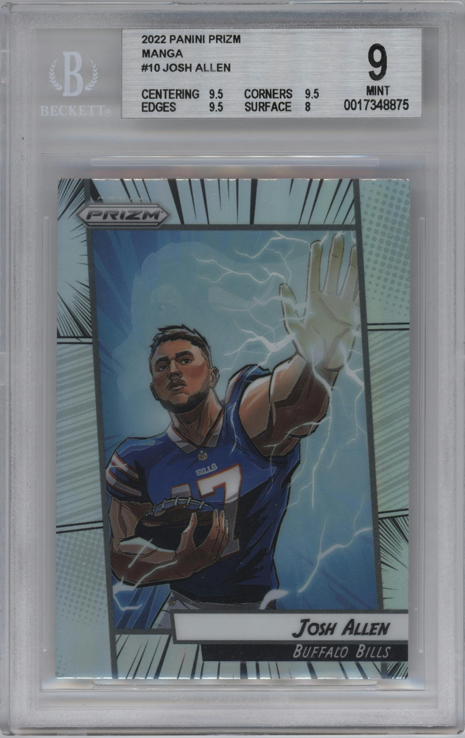 Josh Allen from the 2022 Panini Prizm set graded by Beckett and given an overall grade of 9.
