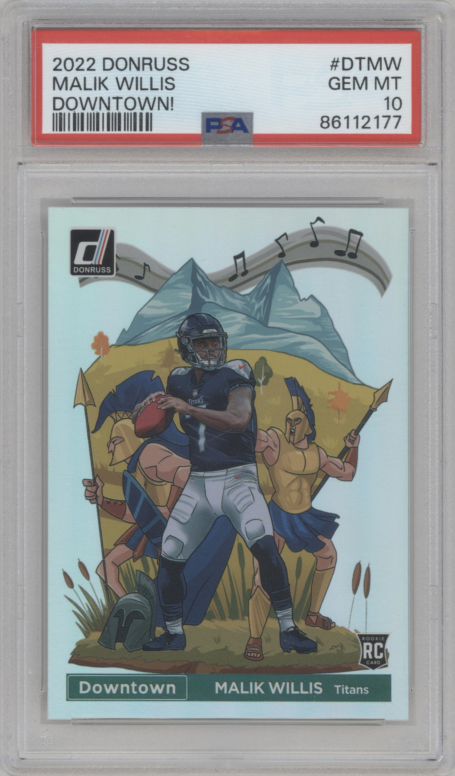 Malik Willis from the 2022 Panini Donruss set graded by PSA and given an overall grade of 10.