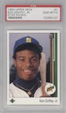 Ken Griffey Jr. from the 1989 Upper Deck set graded by PSA and given an overall grade of 10.