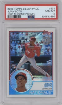 Juan Soto from the 2018 Topps Silver Pack  set graded by PSA and given an overall grade of 10.