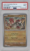 Groudon from the 2025 Pokemon SV set featuring a Master Ball parallel graded by PSA and given an overall grade of 9.