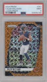 Caleb Williams from the 2024 Panini Prizm set featuring a Lazer Prizm parallel graded by PSA and given an overall grade of 9.