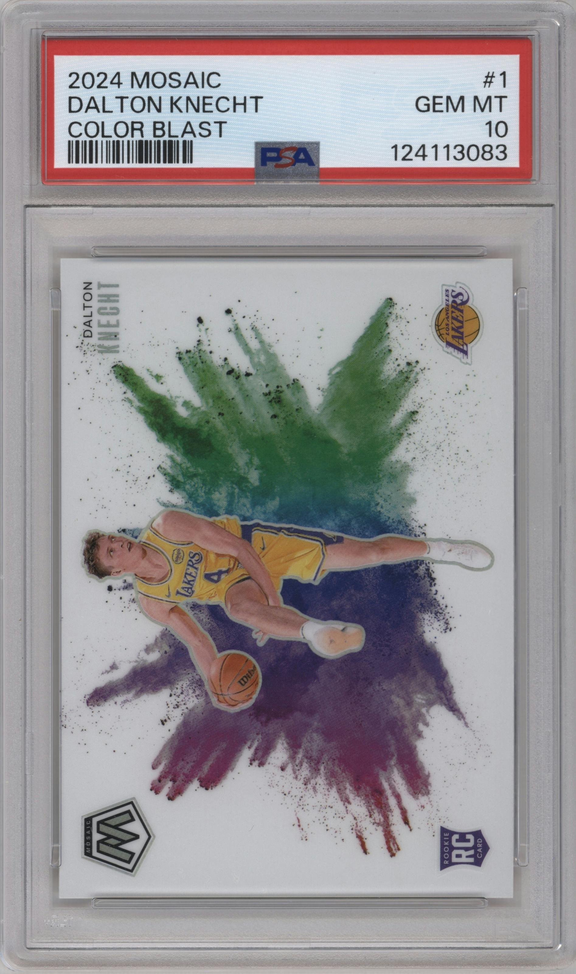 Dalton Knecht from the 2024-25 Panini Mosaic set graded by PSA and given an overall grade of 10.