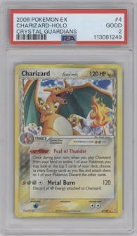 Charizard from the 2006 Pokemon EX set graded by PSA and given an overall grade of 2.