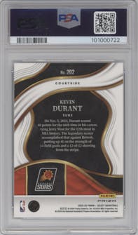 Kevin Durant from the 2023-24 Panini Select  set featuring a Elephant parallel graded by PSA and given an overall grade of 10.