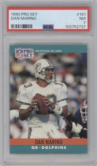Dan Marino from the 1990 Pro Set set graded by PSA and given an overall grade of 7.
