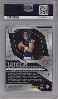 Caleb Williams from the 2024 Panini Prizm set graded by PSA and given an overall grade of 10.