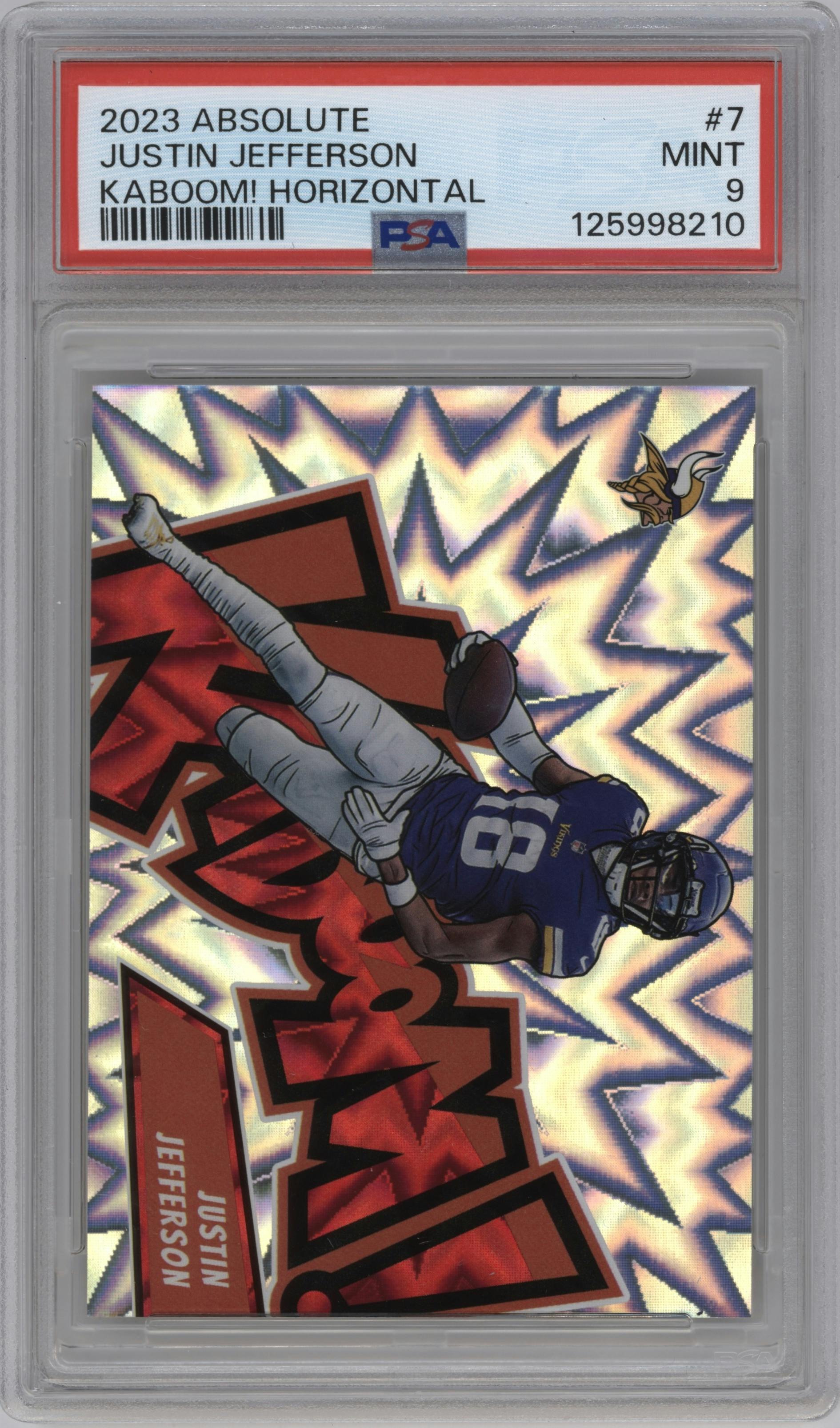 Justin Jefferson from the 2023 Panini Absolute set graded by PSA and given an overall grade of 9.