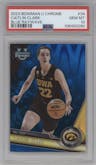 Caitlin Clark from the 2023-24 Bowman U Chrome set featuring a Blue Wave parallel graded by PSA and given an overall grade of 10.
