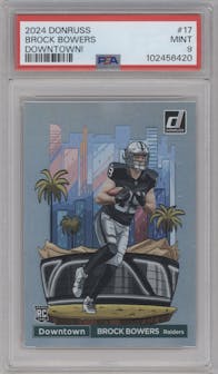 Brock Bowers from the 2024 Donruss set graded by PSA and given an overall grade of 9.
