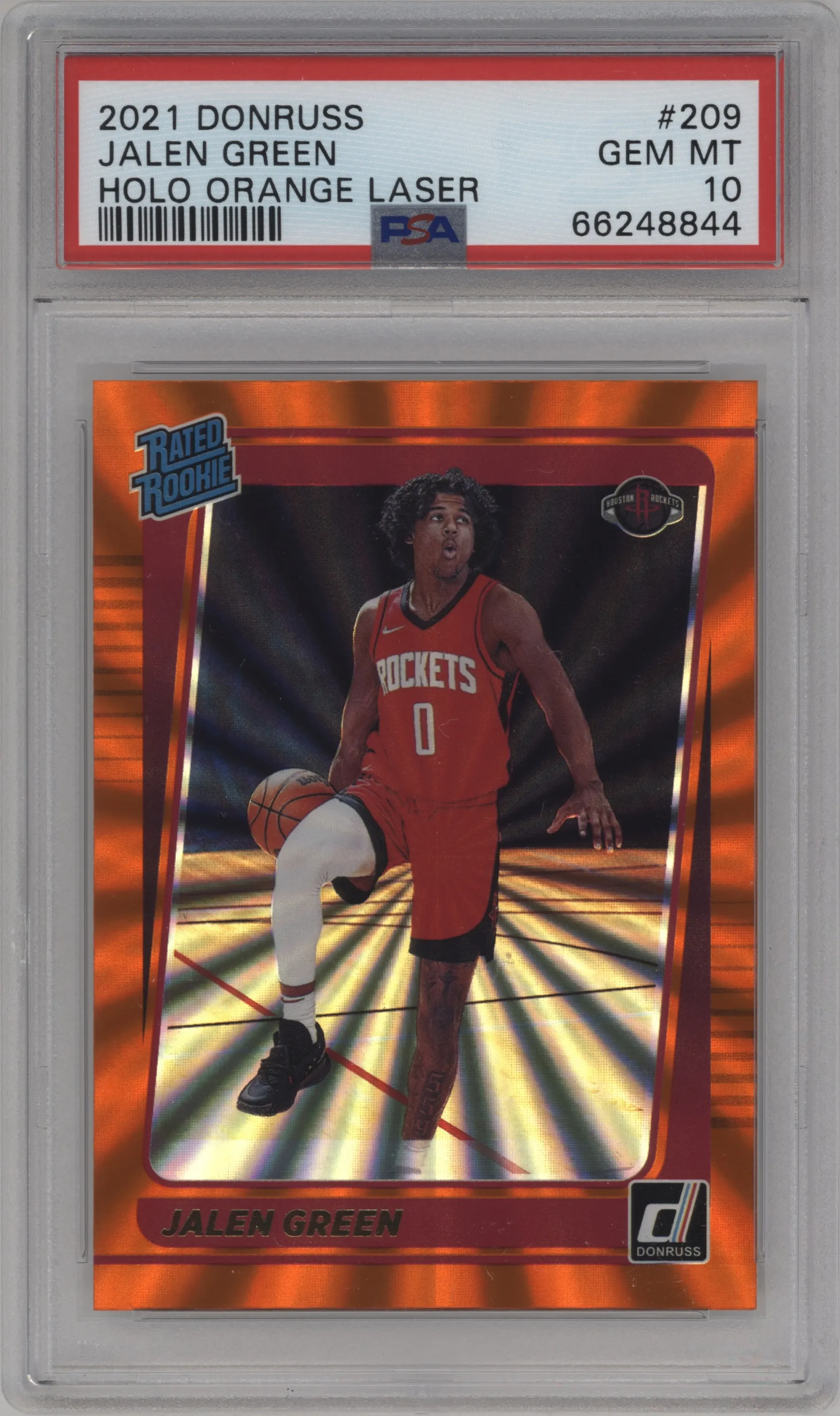 2021 Panini Donruss Rated Rookie Jalen Green Orange Holo Laser PSA 10