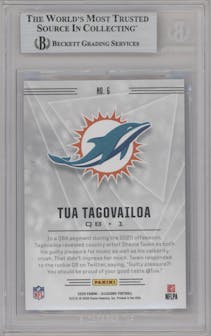 Tua Tagovailoa from the 2020 Panini Illusions set featuring a Trophy Collection Sapphire parallel graded by Beckett and given an overall grade of 9.