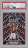 Jayden Daniels from the 2024 Panini Rookies & Stars set featuring a Longevity parallel graded by PSA and given an overall grade of 10.