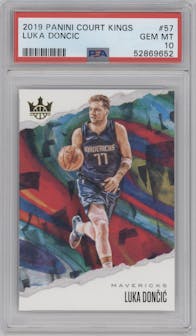 Luka Doncic from the 2019-20 Panini Court Kings set graded by PSA and given an overall grade of 10.