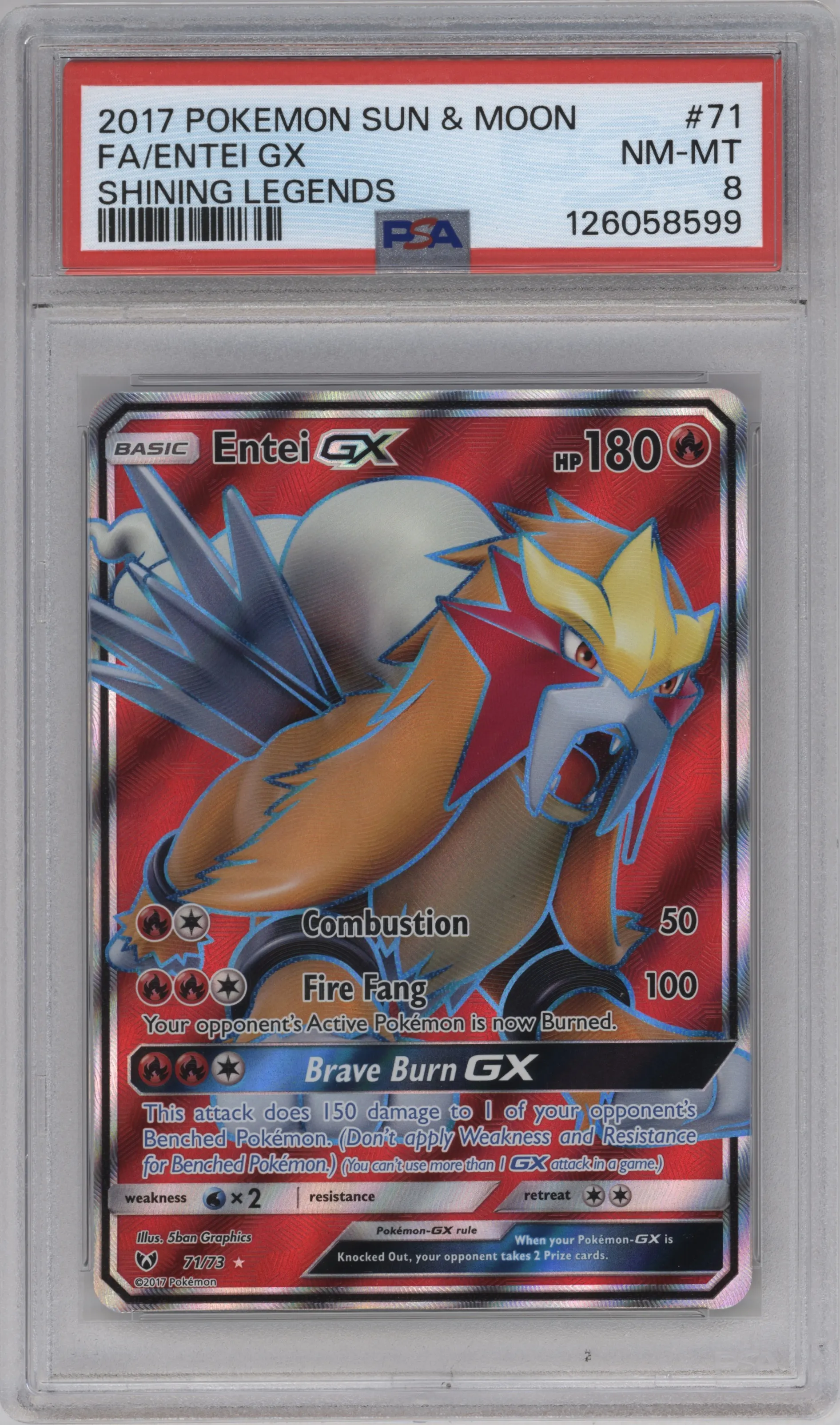 2017 Pokemon S&M Shining Legends Entei GX #71 PSA 8