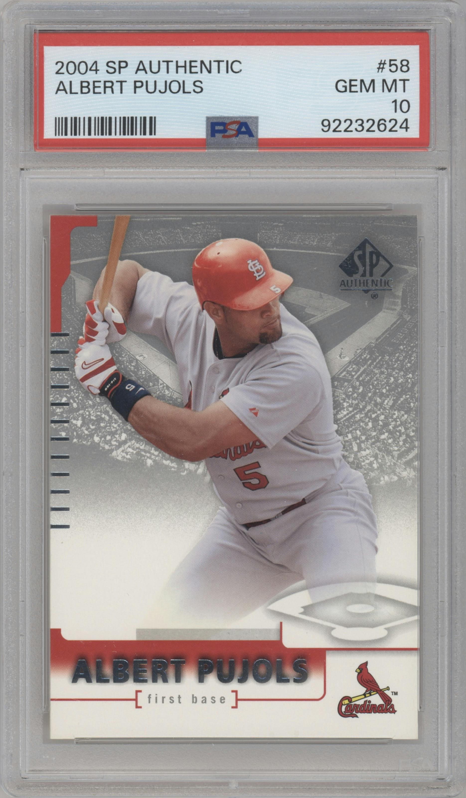 Albert Pujols from the 2004 Upper Deck SP Authentic set graded by PSA and given an overall grade of 10.