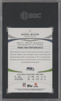 Russell Wilson from the 2012 Topps Prime set graded by SGC and given an overall grade of 10.