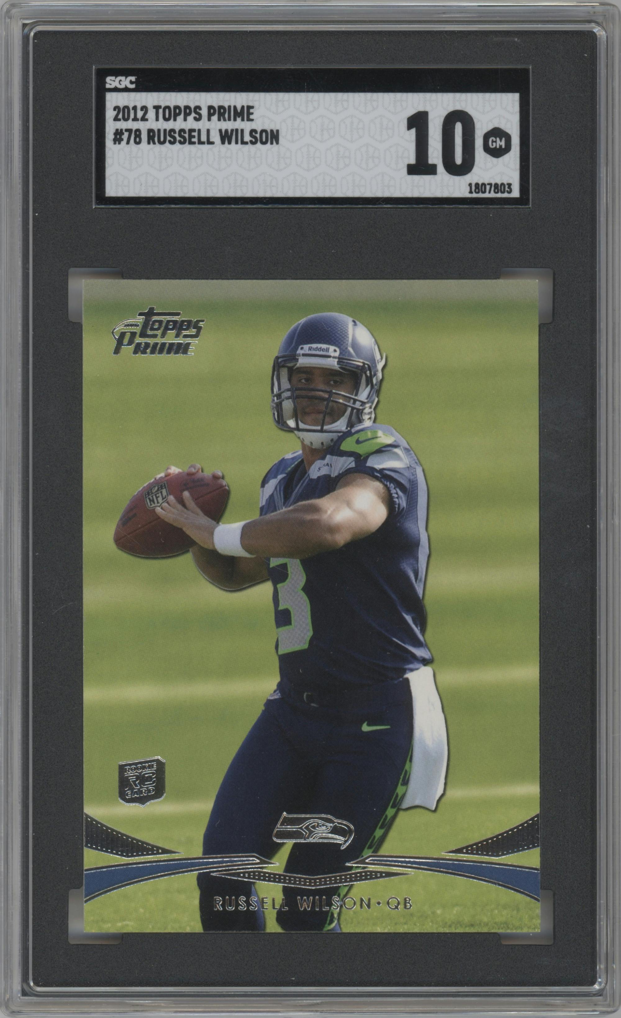 Russell Wilson from the 2012 Topps Prime set graded by SGC and given an overall grade of 10.