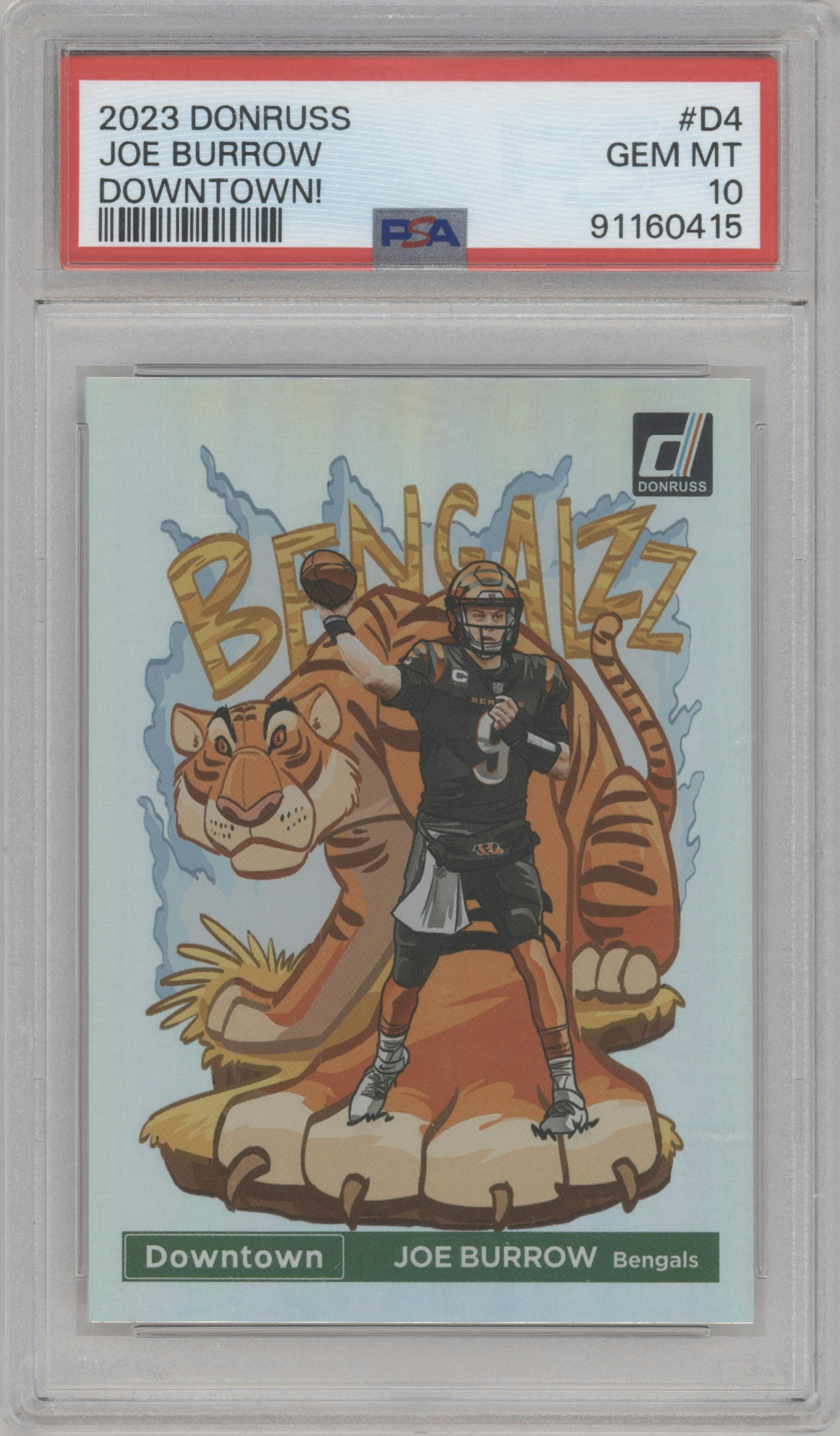 Joe Burrow from the 2023 Panini Donruss set graded by PSA and given an overall grade of 10.