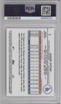 Shohei Ohtani from the 2024 Topps Chrome set featuring a Orange Refractor parallel graded by PSA and given an overall grade of 10.
