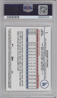 Shohei Ohtani from the 2024 Topps Chrome set featuring a Orange Refractor parallel graded by PSA and given an overall grade of 10.