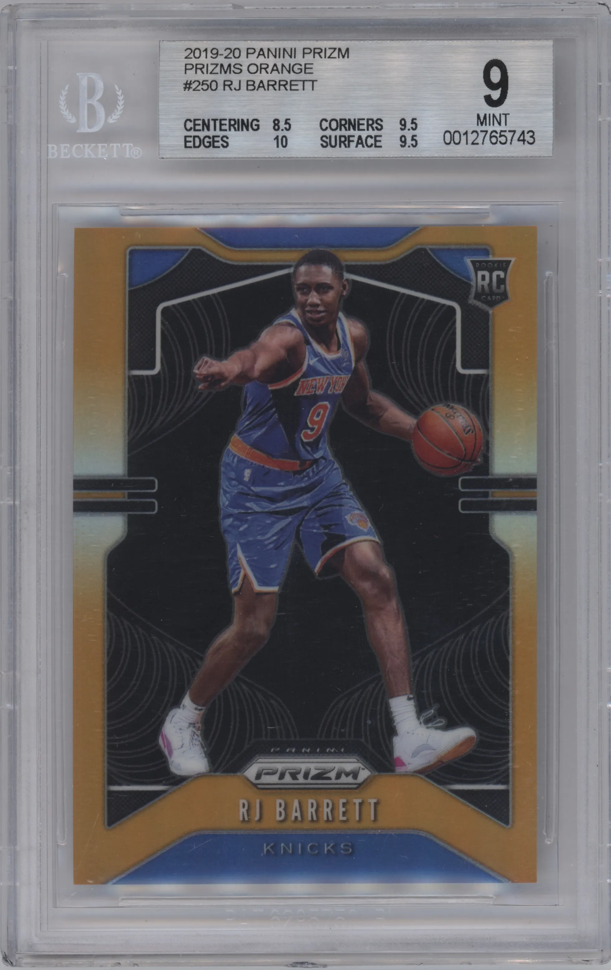 2019 Panini Prizm RJ Barrett Orange Prizm #250 BGS 9