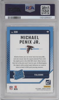 Michael Penix Jr. from the 2024 Donruss set graded by PSA and given an overall grade of 10.
