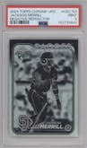 Jackson Merrill from the 2024 Topps Chrome Update set featuring a Negative Refractor parallel graded by PSA and given an overall grade of 9.