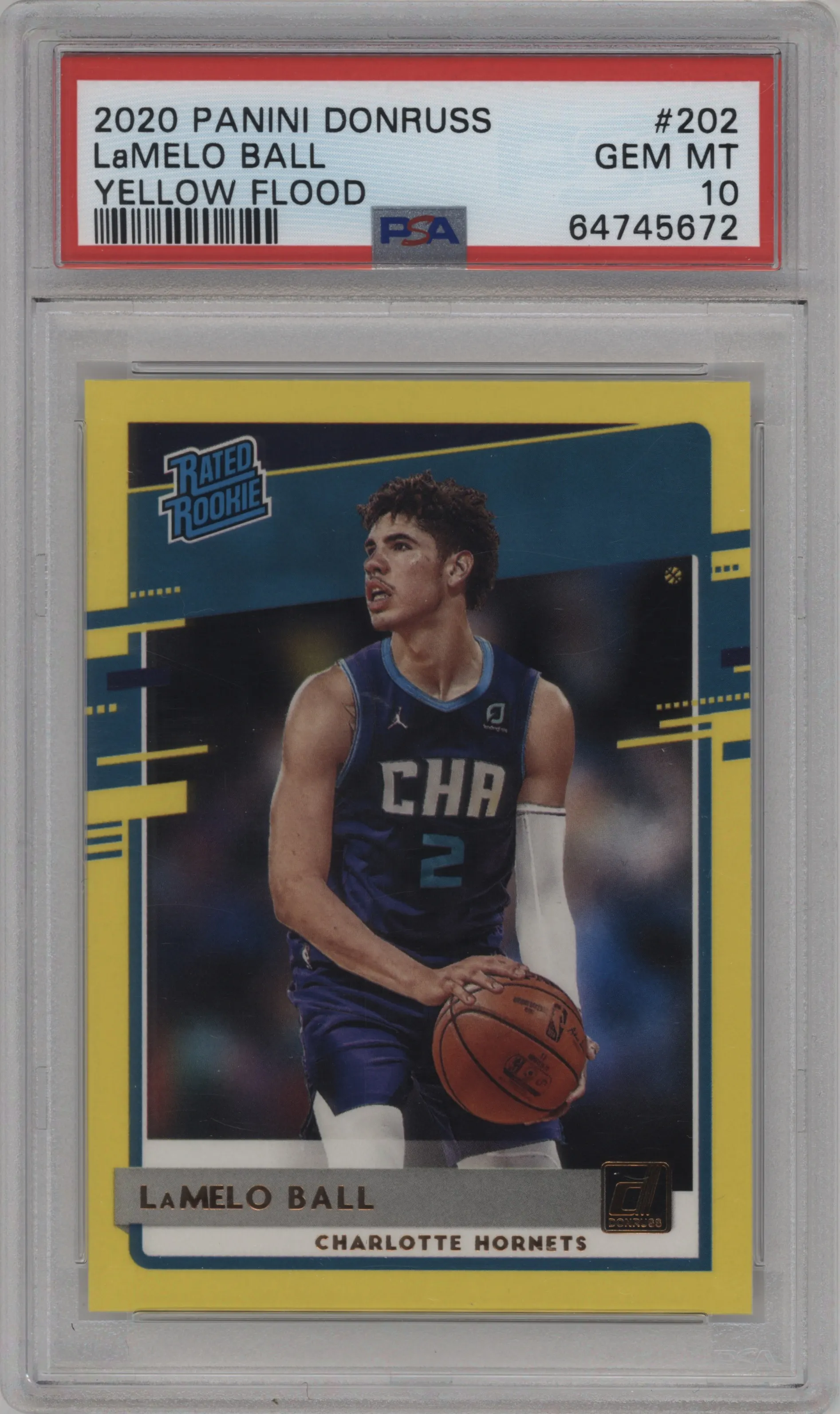 2020 Panini Donruss Rated Rookie LaMelo Ball Yellow Flood PSA 10