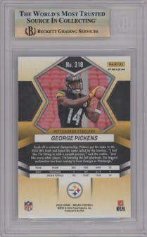 George Pickens from the 2022 Panini Mosaic set featuring a Green Mosaic parallel graded by Beckett and given an overall grade of 9.5.
